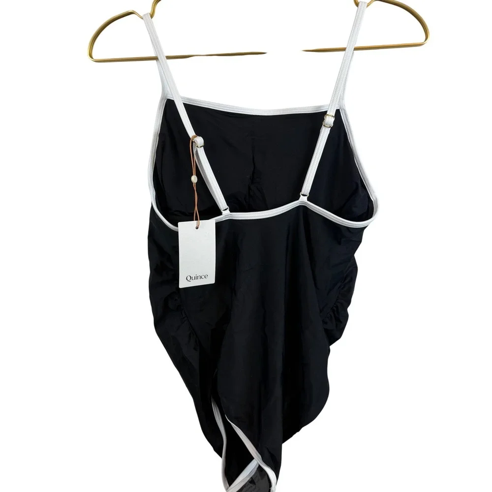 NWT Quince Maternity Italian Square Neck One-Piece‎ Swimsuit Black White Medium